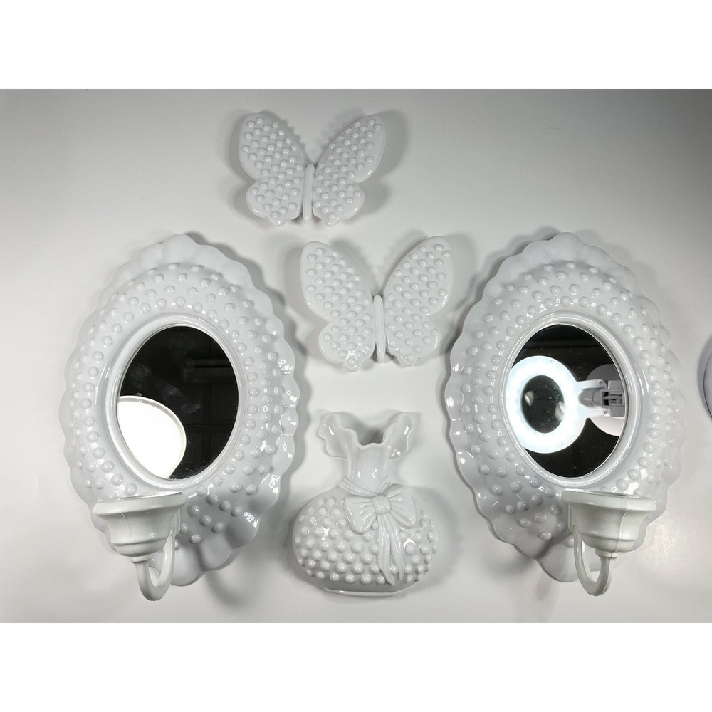 Vtg 1984 Burwood Hobnail Plastic Mirror Wall Sconces Candle Holders Set Of 5 - Picture 12 of 13